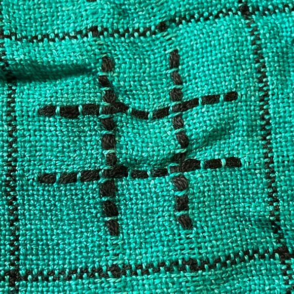 Rayon Scarf 32"x32" India Made Fringe Emerald Green Hashtag Design Rustic - Picture 5 of 7